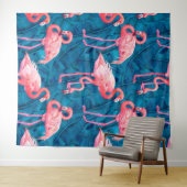 Flamingos auf blauen Bananen-Blätter Wandteppich (Beispiel (Horizontal))