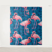 Flamingos auf blauen Bananen-Blätter Wandteppich (Vorderseite)
