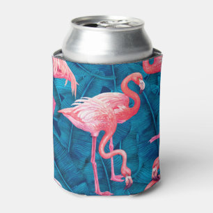 Flamingos auf blauen Bananenblättern Dosenkühler