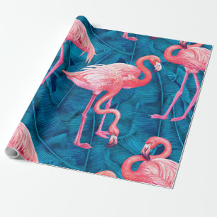 Flamingos auf blauen Bananenblättern Geschenkpapier