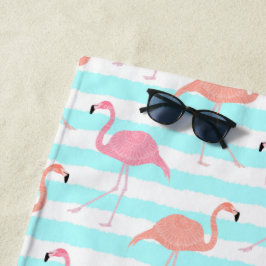 Flamingos auf blauen Streifen Strandtuch