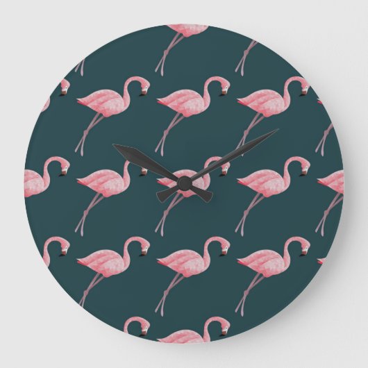 Flamingos auf blauen, Vintagen, nahtlosen Mustern. Große Wanduhr (Vorderseite)