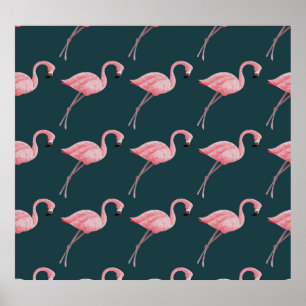 Flamingos auf blauen, Vintagen, nahtlosen Mustern. Poster
