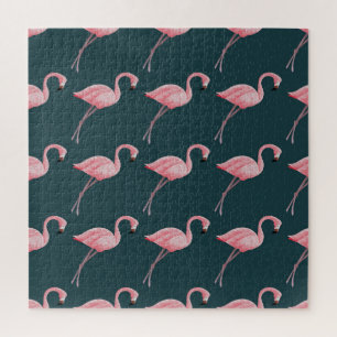 Flamingos auf blauen, Vintagen, nahtlosen Mustern. Puzzle