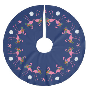 Flamingos auf dem Navy Blue Christmas Tree Skirt Polyester Weihnachtsbaumdecke