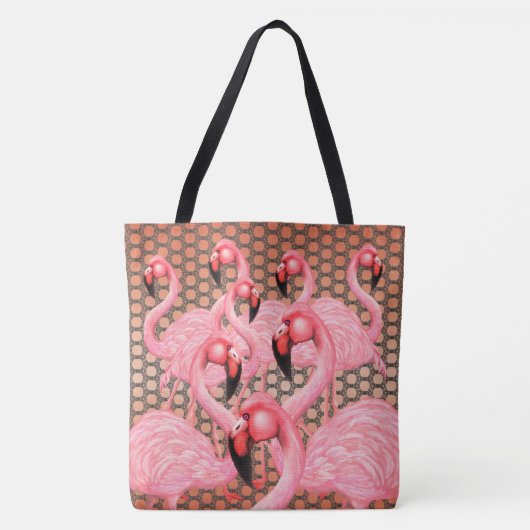 Flamingos auf der Parade mit Polka-Punkten Tasche (Vorderseite)