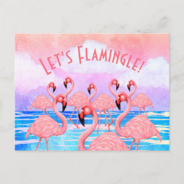 Flamingos auf der Parade Postkarte