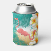 Flamingos auf einem Aquamarinen tropischen Strand Dosenkühler (Kanne Rückseite)
