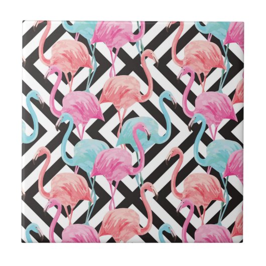 Flamingos auf feinem Design-Muster Fliese (Vorderseite)