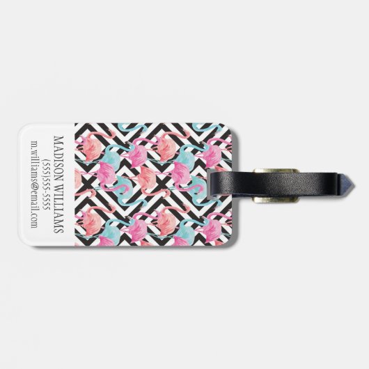 Flamingos auf mutigem Entwurfs-Muster Gepäckanhänger (Rückseite horizontal)