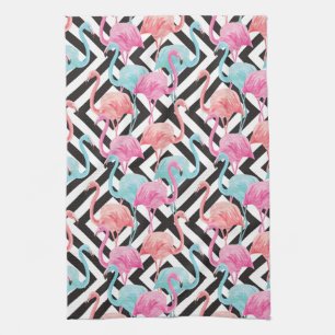 Flamingos auf mutigem Entwurfs-Muster Geschirrtuch