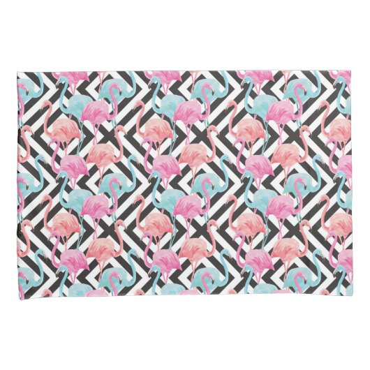 Flamingos auf mutigem Entwurfs-Muster Kissenbezug (Vorderseite-Rechts)