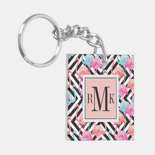 Flamingos auf mutigem Entwurfs-Muster Schlüsselanhänger (Vorderseite links)
