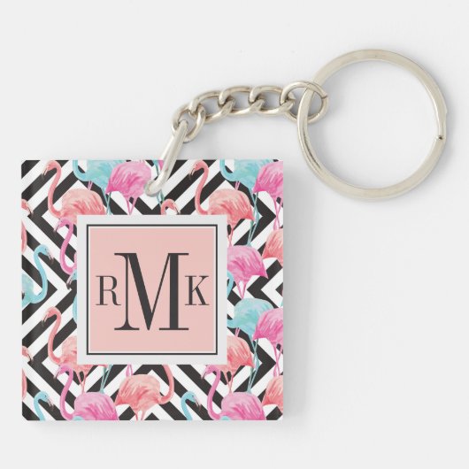 Flamingos auf mutigem Entwurfs-Muster Schlüsselanhänger (Rückseite)