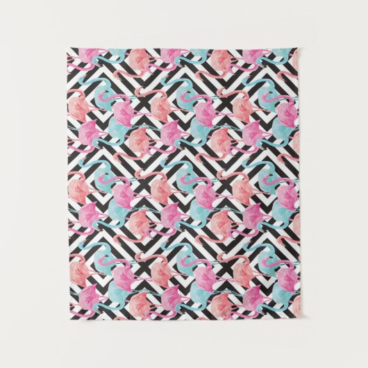 Flamingos auf mutigem Entwurfs-Muster Wandteppich (Vorderseite)