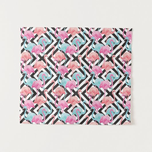 Flamingos auf mutigem Entwurfs-Muster Wandteppich (Vorderseite (Horizontal))