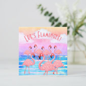Flamingos auf Parade Flat Greeting Card Karte (Stehend Vorderseite)