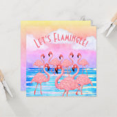Flamingos auf Parade Flat Greeting Card Karte (Vorderseite/Rückseite Beispiel)