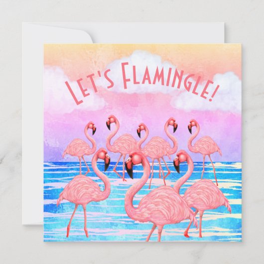 Flamingos auf Parade Flat Greeting Card Karte (Vorderseite)