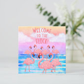 Flamingos auf Parade Flat Greeting Card Karte (Stehend Vorderseite)
