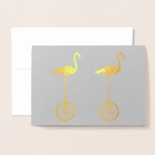 Flamingos auf Rädern Quirky-Silhouette Folienkarte