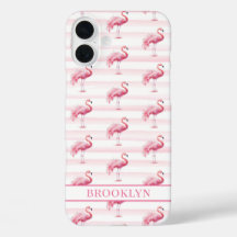 Flamingos auf Wasserfarben-Streifen mit Monogramm