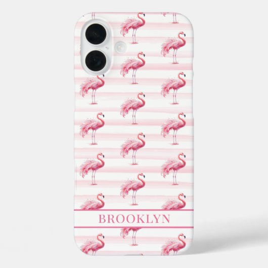 Flamingos auf Wasserfarben-Streifen mit Monogramm Case-Mate iPhone Hülle (Rückseite)