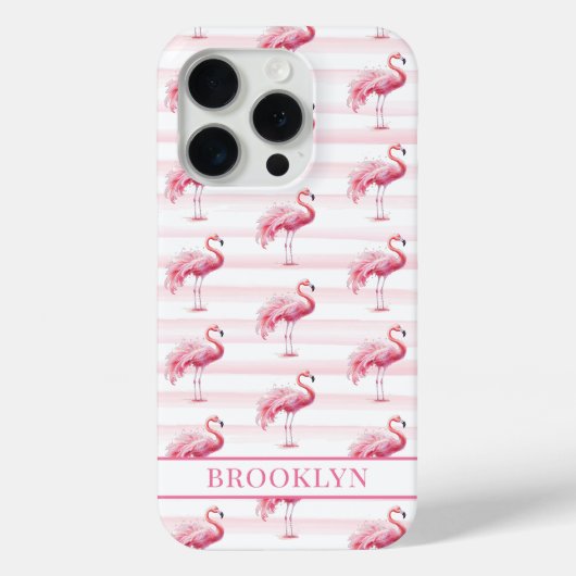 Flamingos auf Wasserfarben-Streifen monogrammiert Case-Mate iPhone Hülle (Rückseite)