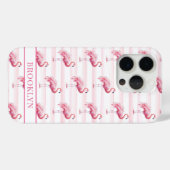 Flamingos auf Wasserfarben-Streifen monogrammiert Case-Mate iPhone Hülle (Rückseite (Horizontal))