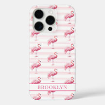 Flamingos auf Wasserfarben-Streifen monogrammiert