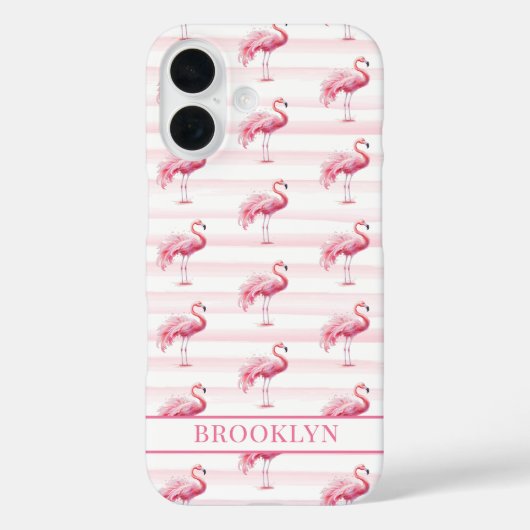 Flamingos auf Wasserfarben-Streifen monogrammiert Case-Mate iPhone Hülle (Rückseite)