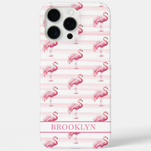 Flamingos auf Wasserfarben-Streifen monogrammiert iPhone 16 Pro Max Hülle
