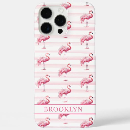 Flamingos auf Wasserfarben-Streifen monogrammiert Case-Mate iPhone Hülle (Rückseite)
