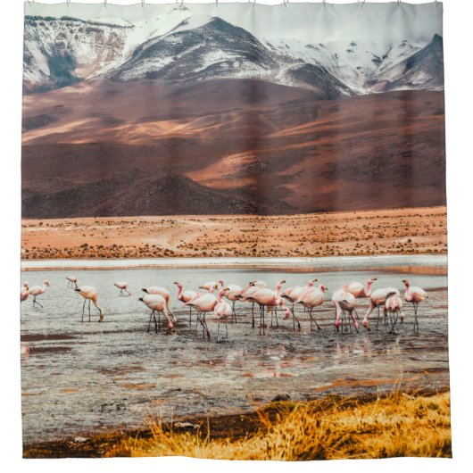 FLAMINGOS AUF WASSERKÖRPER DUSCHVORHANG (Vorderseite)