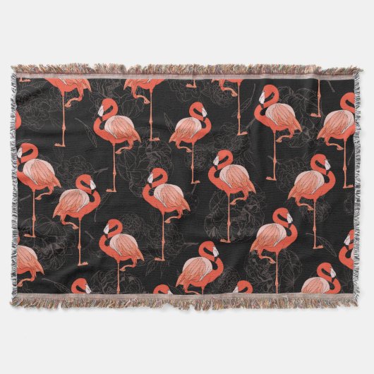 Flamingos Birds: Vintages Textildesign Decke (Vorderseite)