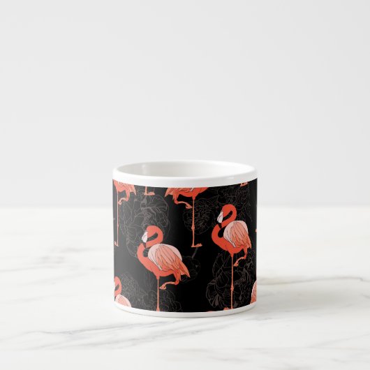 Flamingos Birds: Vintages Textildesign Espressotasse (Vorderseite)