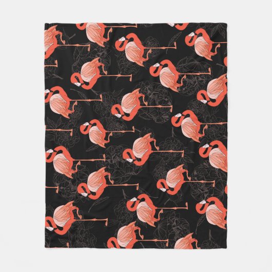 Flamingos Birds: Vintages Textildesign Fleecedecke (Vorderseite)