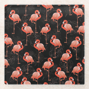Flamingos Birds: Vintages Textildesign Glasuntersetzer