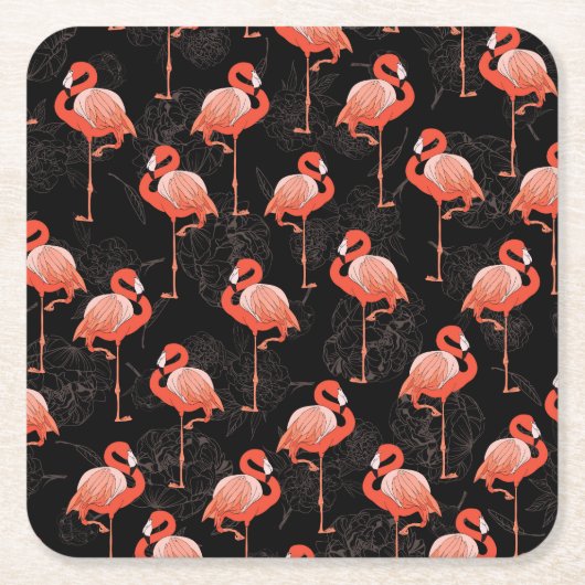Flamingos Birds: Vintages Textildesign Rechteckiger Pappuntersetzer (Vorderseite)