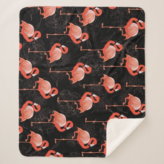 Flamingos Birds: Vintages Textildesign Sherpadecke (Vorderseite)