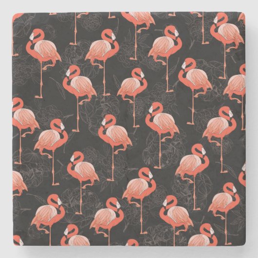 Flamingos Birds: Vintages Textildesign Steinuntersetzer (Vorderseite)