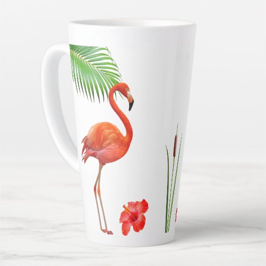 Flamingos-Blätter, Hibiskus und Palmen Milchtasse (Linke Ecke)