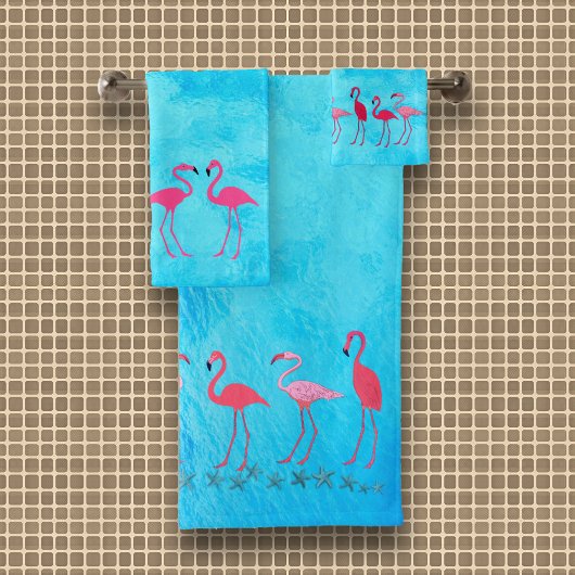 Flamingos Blue Water Badhandtuch Set