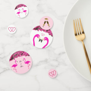 Flamingos & Blume auf Rose Gold & Weiß Hochzeit Konfetti