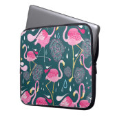 Flamingos Blume: Dunkle Grafik nahtlos. Laptopschutzhülle (Vorderseite Links)