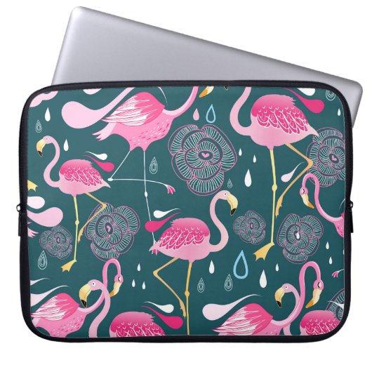 Flamingos Blume: Dunkle Grafik nahtlos. Laptopschutzhülle (Vorderseite)