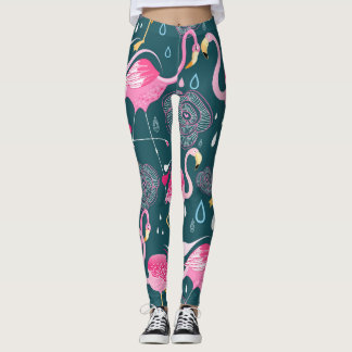 Flamingos Blume: Dunkle Grafik nahtlos. Leggings