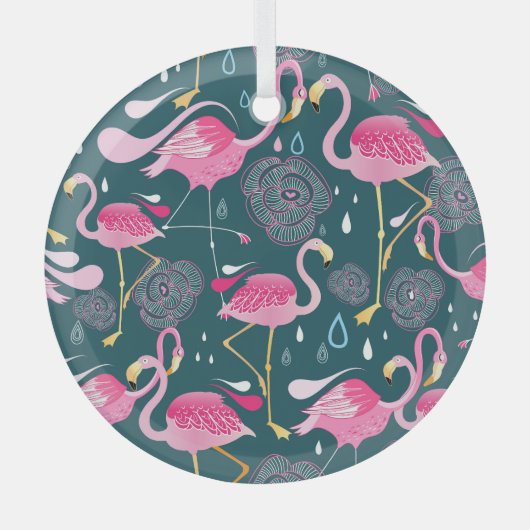 Flamingos Blume: Dunkle Grafik nahtlos. Ornament Aus Glas (Vorderseite)