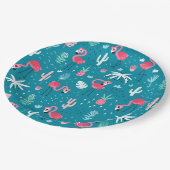Flamingos, Blume und Kakteen Pappteller (Schrägansicht)