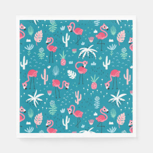 Flamingos, Blume und Kakteen Serviette
